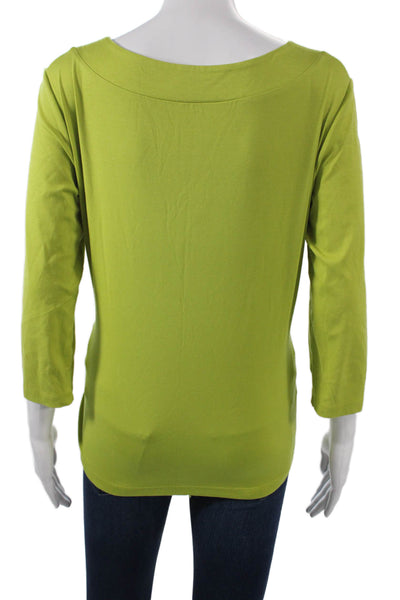 Lafayette 148 New York Women Green Cotton Blend 3/4 Sleeve T-Shirt Size L