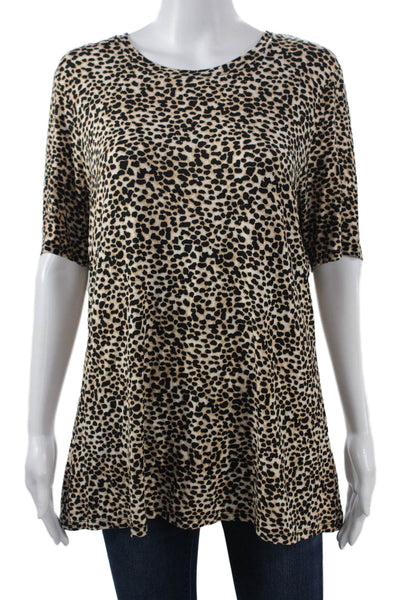 Neiman Marcus Womens Tunic T Shirt Beige Leopard Short Sleeve Size XL