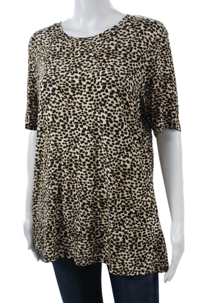Neiman Marcus Womens Tunic T Shirt Beige Leopard Short Sleeve Size XL