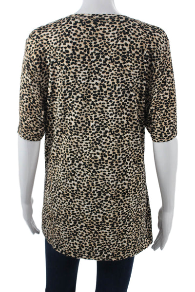 Neiman Marcus Womens Tunic T Shirt Beige Leopard Short Sleeve Size XL