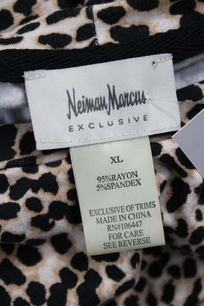 Neiman Marcus Womens Tunic T Shirt Beige Leopard Short Sleeve Size XL
