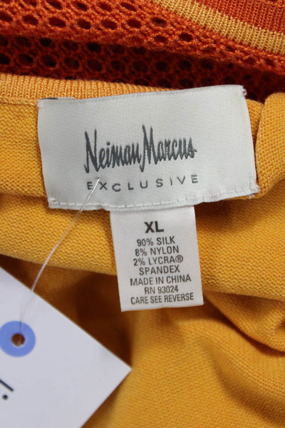 Neiman Marcus Women Orange V Neck 3/4 Sleeve Rayon Spandex Top Beach Size XL