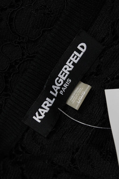 Karl Lagerfeld Womens Black Floral Cardigan Round Neck 3/4 Sleeve Button Size L