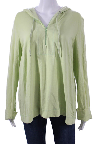 Eileen Fisher Women Green Henley Hoodie 90% Organic Cotton Long Sleeve Size L