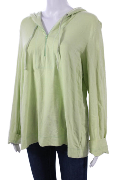 Eileen Fisher Women Green Henley Hoodie 90% Organic Cotton Long Sleeve Size L