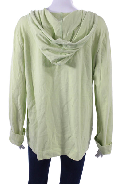 Eileen Fisher Women Green Henley Hoodie 90% Organic Cotton Long Sleeve Size L