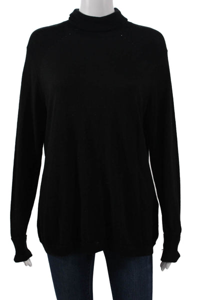 L.K. Bennett Unisex Black Merino Wool Mock Neck Pullover Long Sleeve Size XL