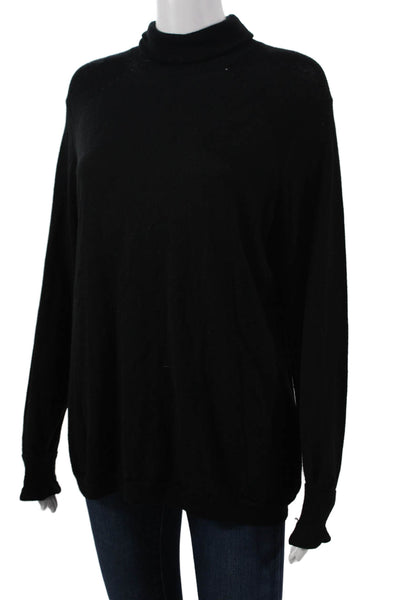 L.K. Bennett Unisex Black Merino Wool Mock Neck Pullover Long Sleeve Size XL