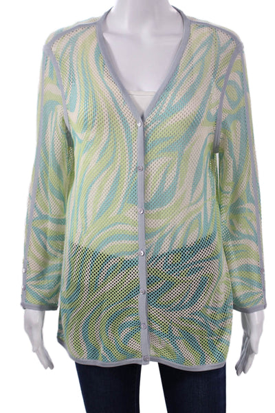 Neiman Marcus Women Cardigan Light Blue Silk V-Neck Long Sleeve Size XL