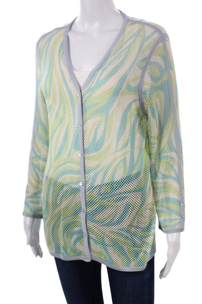Neiman Marcus Women Cardigan Light Blue Silk V-Neck Long Sleeve Size XL