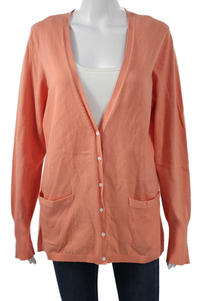 Neiman Marcus Women Cardigan Orange V Neck Button Long Sleeve Size XL