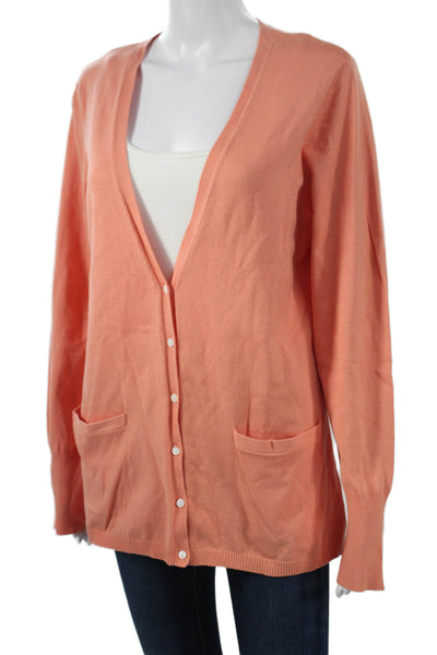 Neiman Marcus Women Cardigan Orange V Neck Button Long Sleeve Size XL