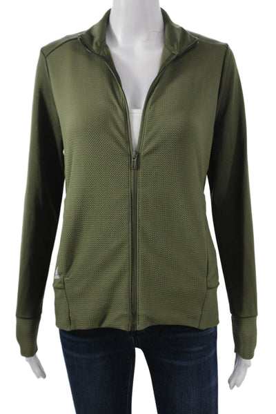 Adidas Womens Windbreaker Army Green High Neck Zip Polyester Blend Size S