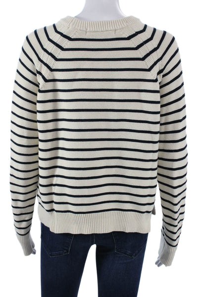 French Connection Unisex Beige Striped Cotton Blend Pullover Long Sleeve Size L
