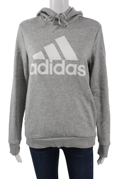 Adidas Womens Pullover Hoodie Gray Polyester Blend Drawstring Size M