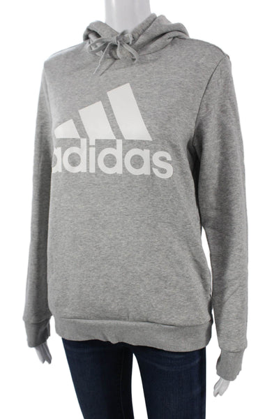 Adidas Womens Pullover Hoodie Gray Polyester Blend Drawstring Size M