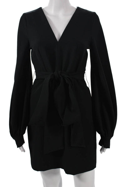 Milly Women Mini Wrap Dress Black V-Neck Long Sleeve Size S