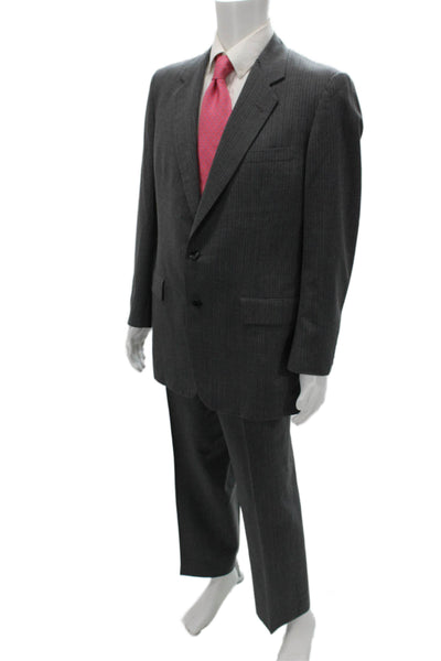 Hickey Freeman Men 2 Piece Dark Gray Striped Suit Size 42