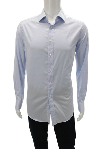 Indochino Mens Cotton Collared Long Sleeve Button-Down Shirt Blue Size L