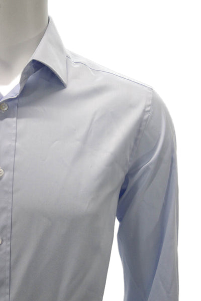 Indochino Mens Cotton Collared Long Sleeve Button-Down Shirt Blue Size L
