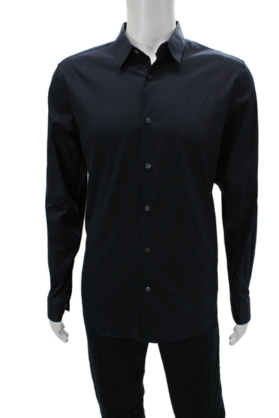 Theory Mens Collared Long Sleeve Casual Button-Down Shirt Solid Blue Size L