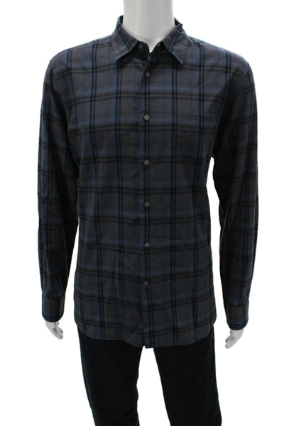 John Varvatos Star USA Mens Plaid Long Sleeve Button-Down Shirt Gray Size L