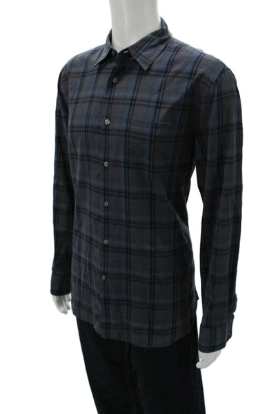 John Varvatos Star USA Mens Plaid Long Sleeve Button-Down Shirt Gray Size L