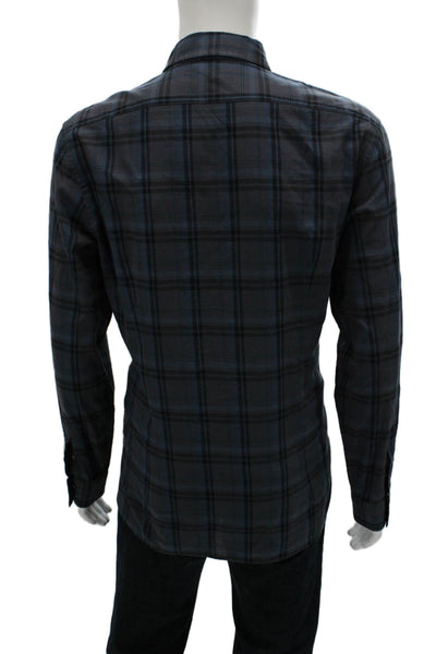 John Varvatos Star USA Mens Plaid Long Sleeve Button-Down Shirt Gray Size L