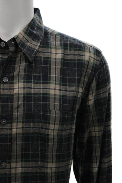 Vince Mens Plaid Print Collared Long Sleeve Button-Down Shirt Beige Size L