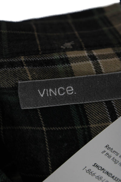 Vince Mens Plaid Print Collared Long Sleeve Button-Down Shirt Beige Size L
