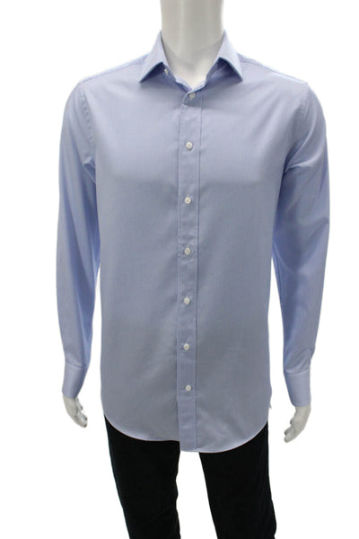 Indochino Mens Striped Collared Long Sleeve Button-Down Shirt Blue Size L