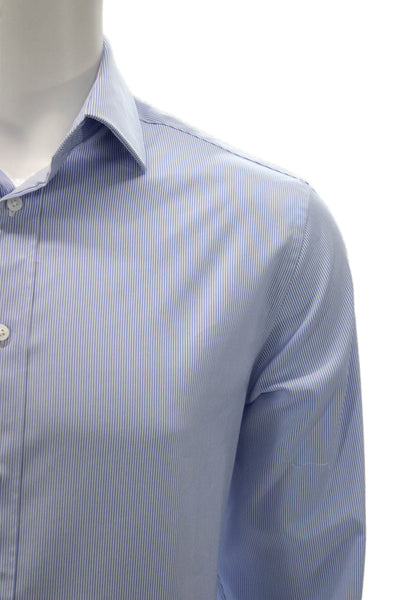 Indochino Mens Striped Collared Long Sleeve Button-Down Shirt Blue Size L