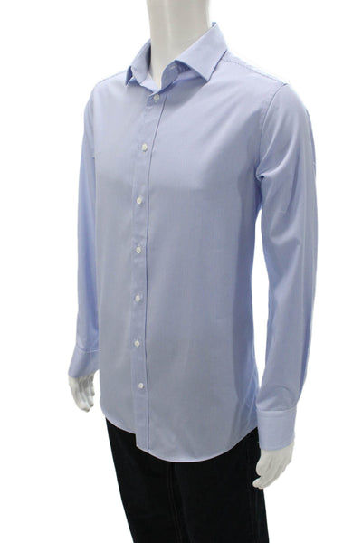 Indochino Mens Striped Collared Long Sleeve Button-Down Shirt Blue Size L