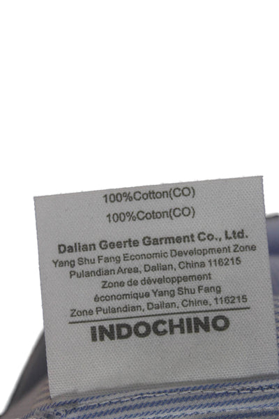 Indochino Mens Striped Collared Long Sleeve Button-Down Shirt Blue Size L