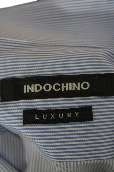 Indochino Mens Striped Collared Long Sleeve Button-Down Shirt Blue Size L