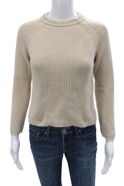Jenni Kayne Womens Beige Cotton Crew Neck Pullover Sweater Long Sleeve Size XS