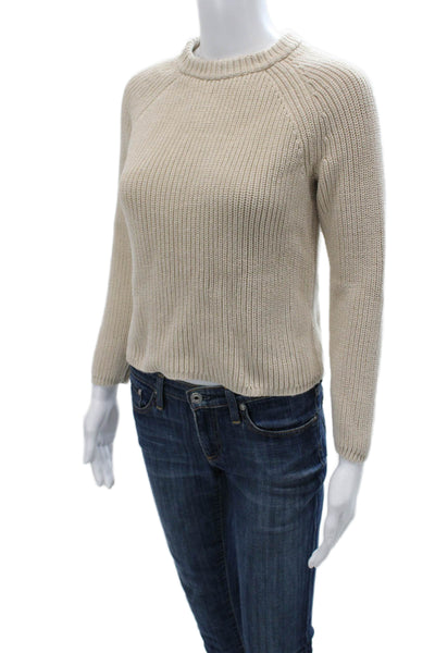 Jenni Kayne Womens Beige Cotton Crew Neck Pullover Sweater Long Sleeve Size XS