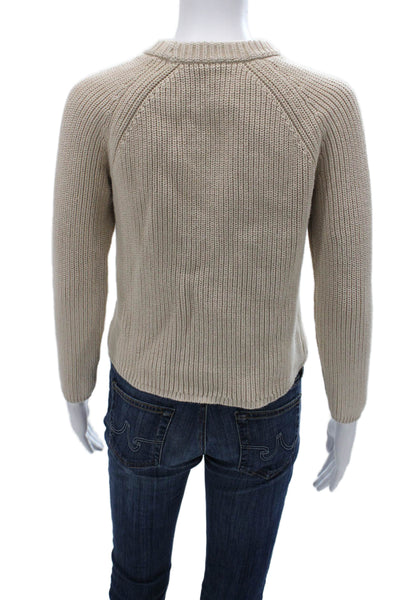 Jenni Kayne Womens Beige Cotton Crew Neck Pullover Sweater Long Sleeve Size XS