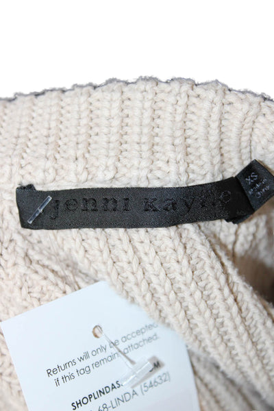 Jenni Kayne Womens Beige Cotton Crew Neck Pullover Sweater Long Sleeve Size XS