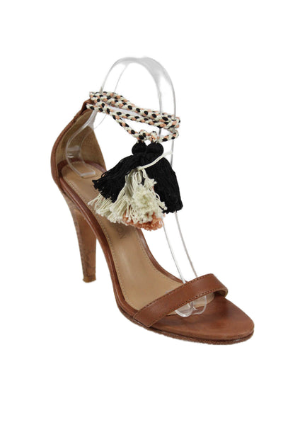 Ulla Johnson Womens Leather Tassel Ankle Strap High Heels Shoes Brown Size 5
