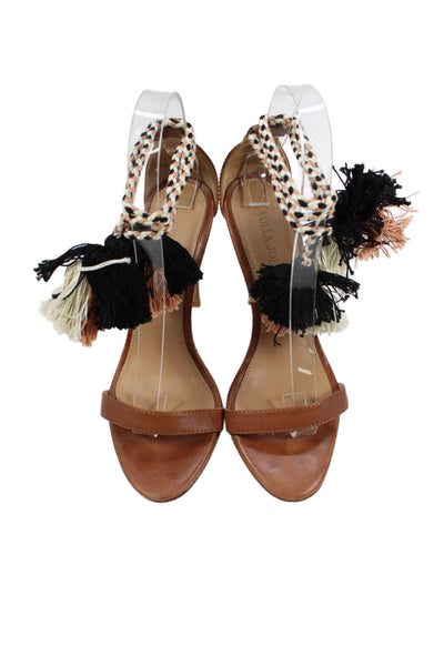 Ulla Johnson Womens Leather Tassel Ankle Strap High Heels Shoes Brown Size 5
