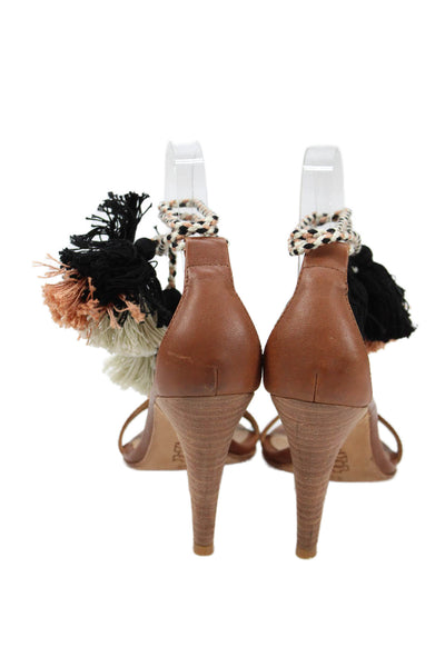 Ulla Johnson Womens Leather Tassel Ankle Strap High Heels Shoes Brown Size 5