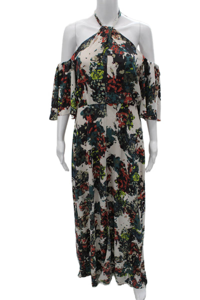 BCBGMAXAZRIA Womens Maxi Dress White High Neck Graphic Print Polyester Size 10