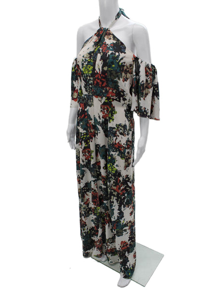 BCBGMAXAZRIA Womens Maxi Dress White High Neck Graphic Print Polyester Size 10