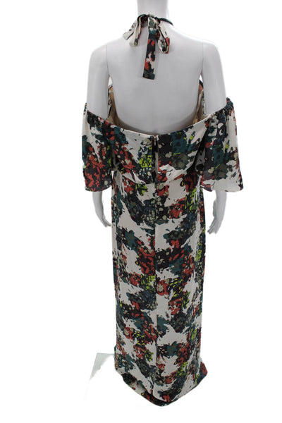 BCBGMAXAZRIA Womens Maxi Dress White High Neck Graphic Print Polyester Size 10