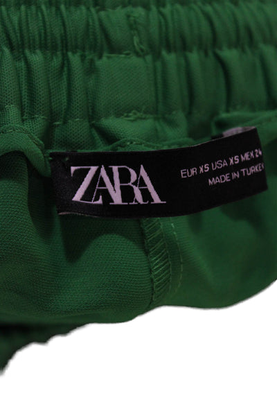 Zara Womens Green Jogger Sweatpants Drawstring 100% Polyester Size XS