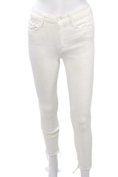 Mother Women Skinny Ankle Jeans White Mid Rise Button Fly 27in Size 24