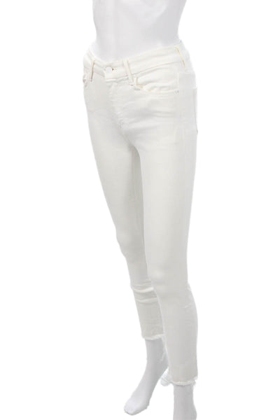 Mother Women Skinny Ankle Jeans White Mid Rise Button Fly 27in Size 24