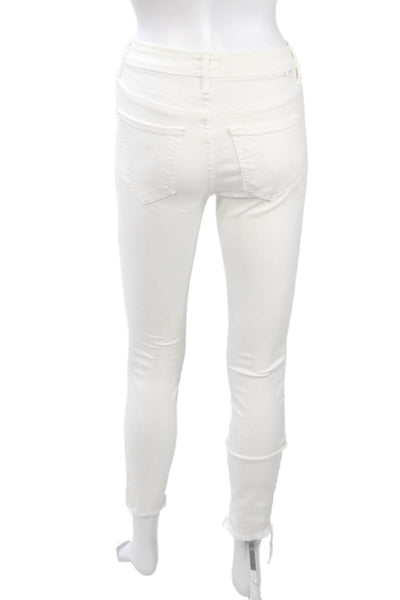 Mother Women Skinny Ankle Jeans White Mid Rise Button Fly 27in Size 24