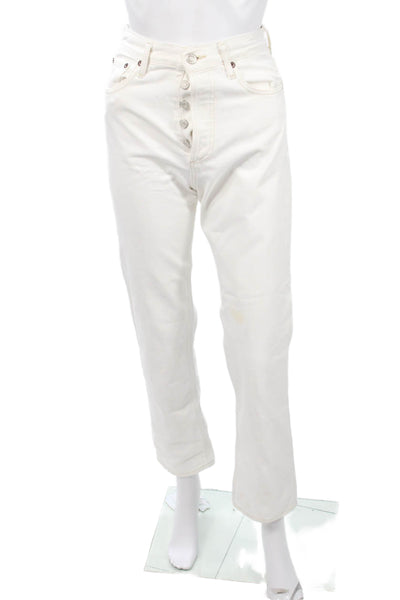 Agolde Women Mom Straight Jeans White High Rise Button Size 23